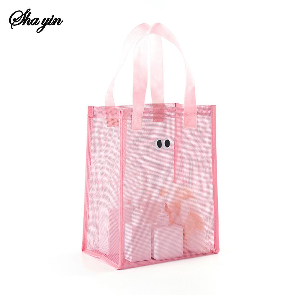 Big Eyed Breathable Mesh Tote Bag for Leisure Travel, Hand-held Beach Bag for Washing and Storage, Large Capacity Tote Bag