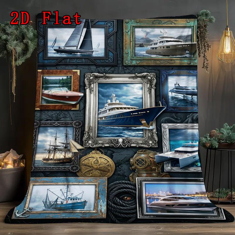 Nautical Maritime Dreams 2D Flat Pattern Flannel Blanket, High quality All Seasons, Home Decor, Warmth and Comfort, Perfect for Christmas Gifts.