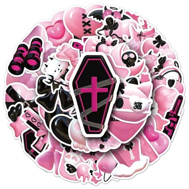 50pc/set Creative Deisgn Scrapbook Sticker Black Pink Color Hear Key Demon Journal Sticker DIY Decor Luggage Stationery Sticker