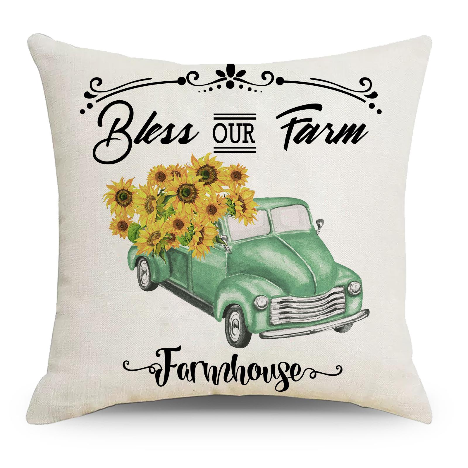 

Весенние и летние цветы Наволочка Wish Подсолнух Велосипед Венок Льняная наволочка 45 * 45CM without pillow core