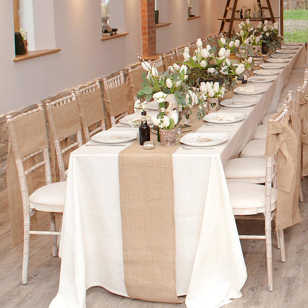 Rustic Burlap Table Runner - Solid Color for Wedding & Outdoor Party Decor