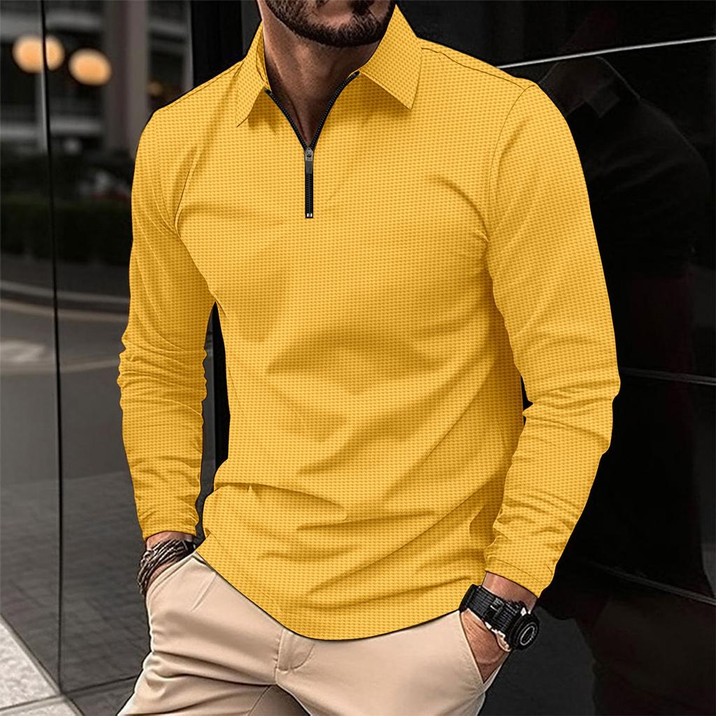 Men's 1/4 Zipper Color Lapel Long,Sleeve Casual Sports Long,Sleeve Top