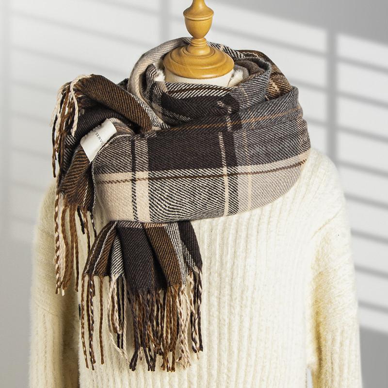 New scarf women's autumn and winter Korean version versatile plaid thickened student couple scarf men's imitation cashmere to keep warm