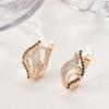 New  Rose Gold Color Bling Black Natural Zircon Leaf Earrings Elegant Wedding Jewelry Fine Daily Women Earrings