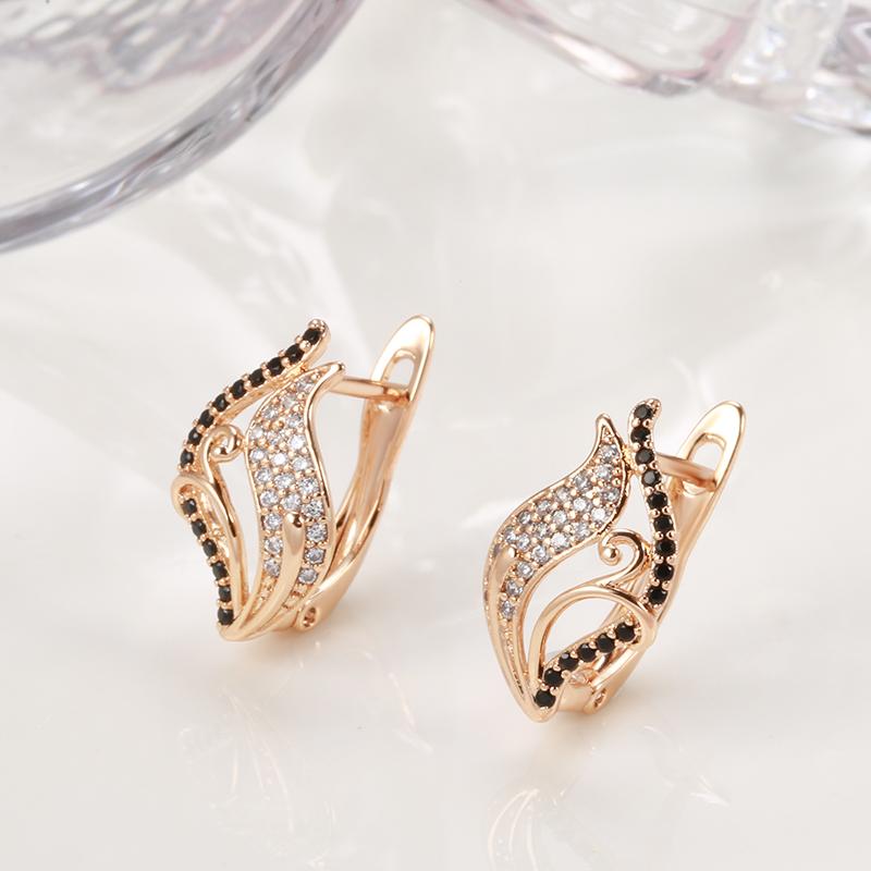 New Rose Gold Color Bling Black Natural Zircon Leaf Earrings Elegant Wedding Jewelry Fine Daily Women Earrings