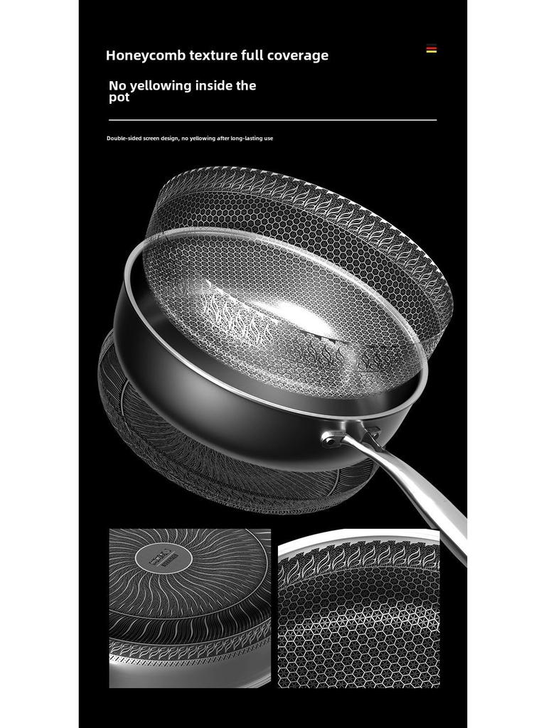 Vertiefte, antihaftbeschichtete Bratpfanne aus Edelstahl 316 mit Wabenstruktur für den Haushalt, kompatibel mit allen Herdplatten