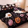 3Pcs Cute Floral Ghost Pumpkin Print Duvet Cover Set, Pink Flower Ghost Lantern Bat Star Print Bedding, Multiple Sizes Available