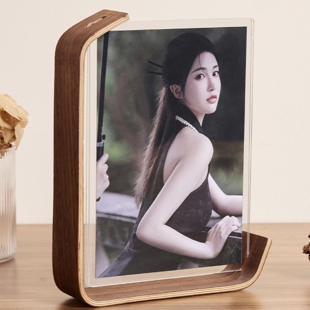 Photo Display 6 Inches Wooden Photo Frame Acrylic Material Alien Double-sided Frame Tabletop Display Photo Frame Gift