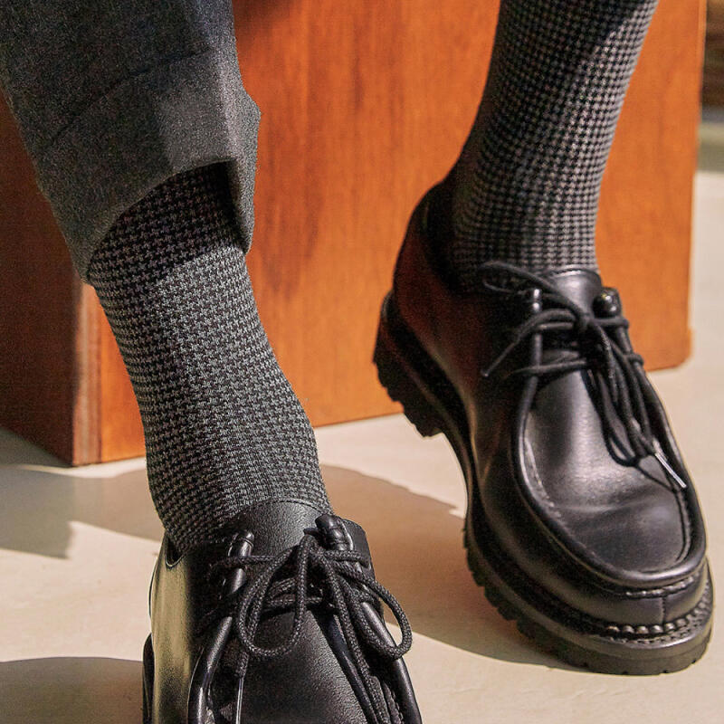 Gentleman s Formal Socks Houndstooth Pattern Socks Gray HM-17-TE Man(245-285mm)