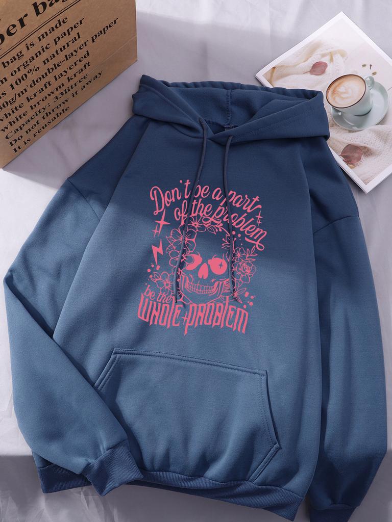 Sei nicht Teil des Problems Prints Hoodie Damen Basics Sportlich Kapuzenpullover Street Kängurutasche Oberteile Winter Fleece Warm Frau Kleidung