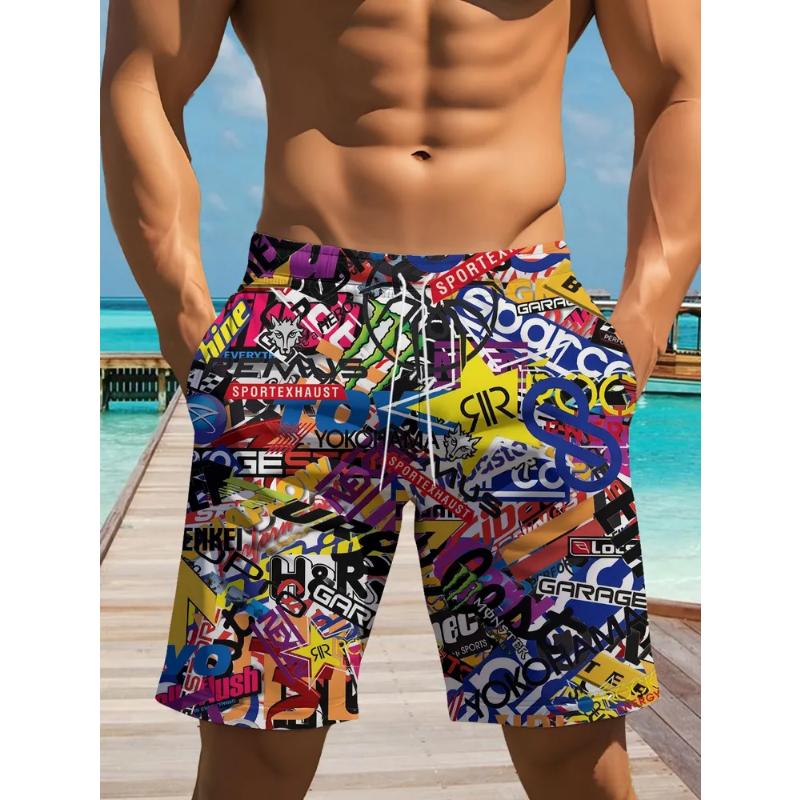 Fashionable men s shorts3D color-printed abstract shortscasual beach shorts S