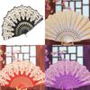 Ethnic Style Dance Party Wedding Golden Tone Hand Held Flower Folding Fan