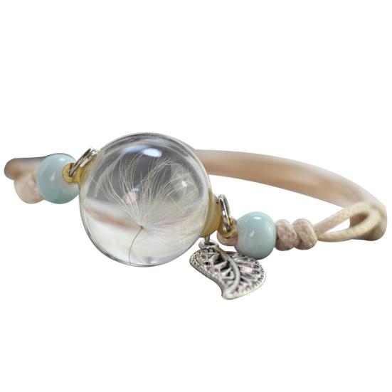 

Бусины из перьев, сушеные цветы, глазурь, круглые подвески, женский плетеный браслет из веревки, подарок белый