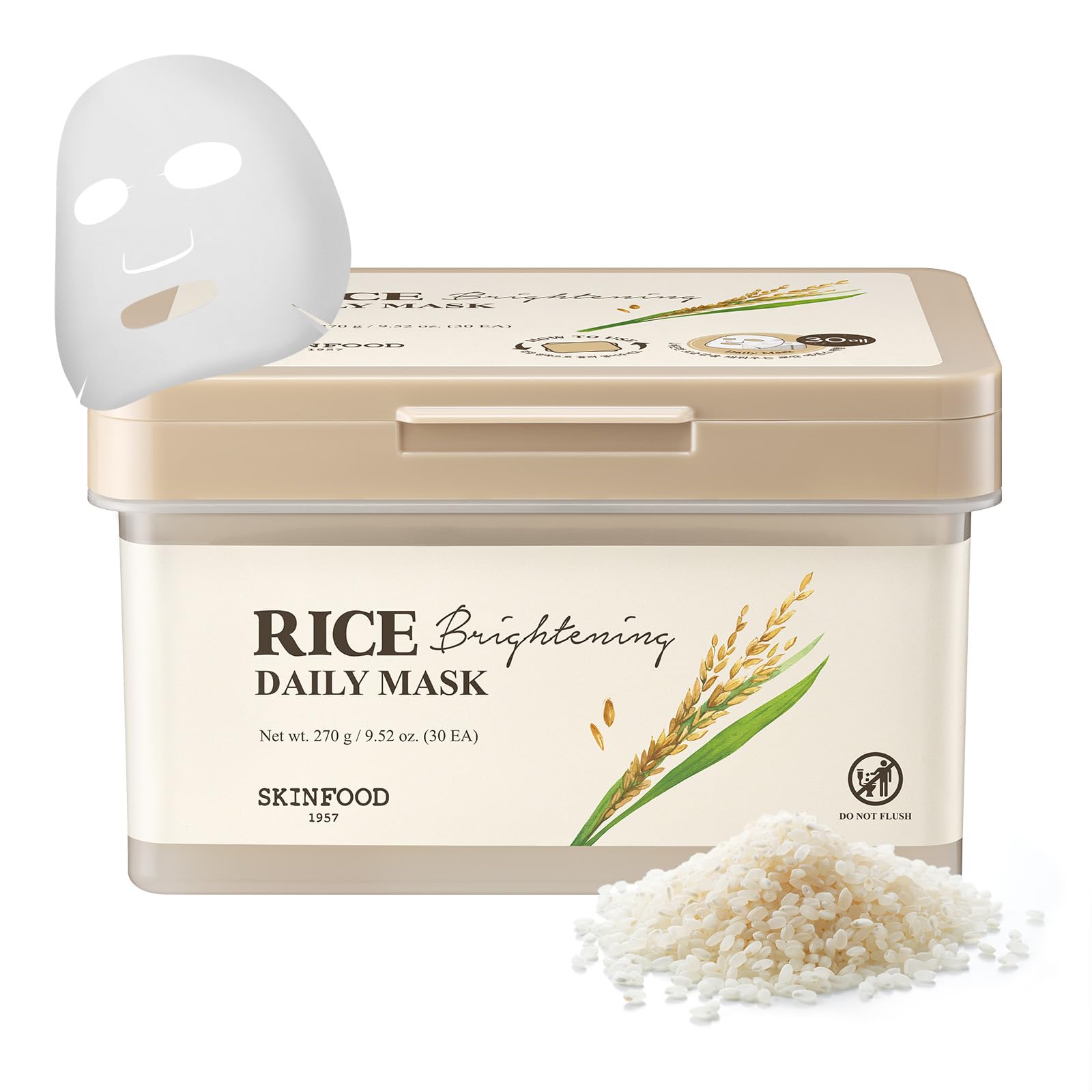 

SKINFOOD Рисовая осветляющая ежедневная маска-фаза Корейская маска Большая упаковка Тканевая маска Ежедневный уход