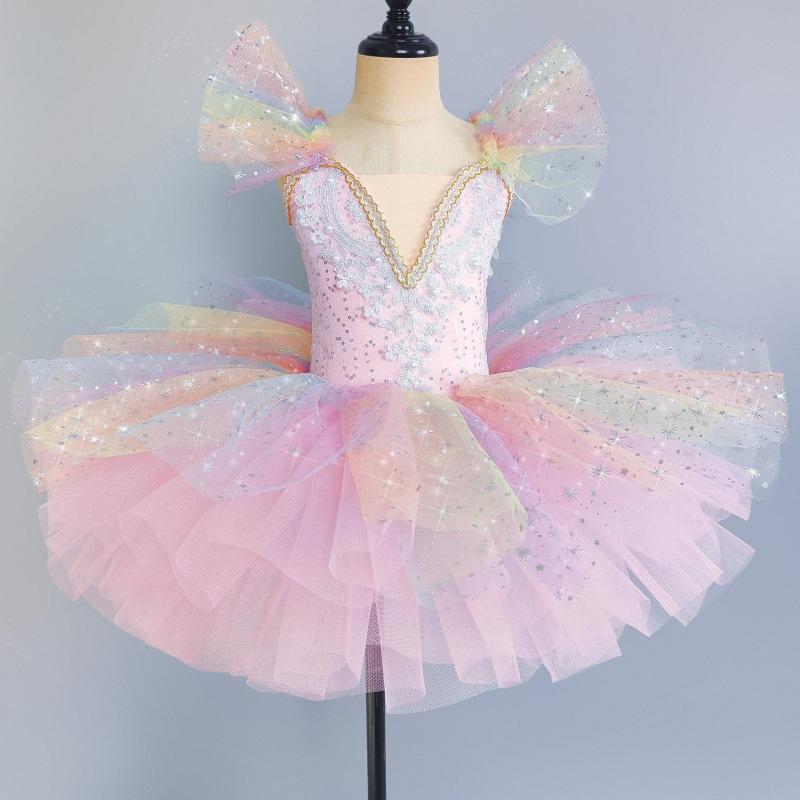 Toddler Sequined White Ballet Tutu Dress Girls Jazz Dance Costumes Children Ballerinas Tutu Outfits Kids Ballroom Dance Clothes