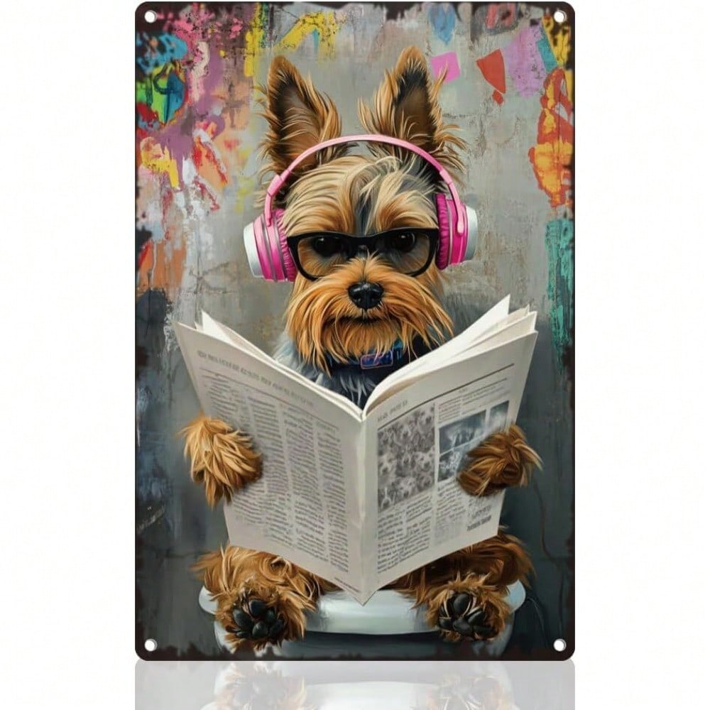 

Vintage Tin Sign Retro Dog Reading Newspaper Metal Wall Art 8x12 Inch Funny Home Decor різнокольоровий