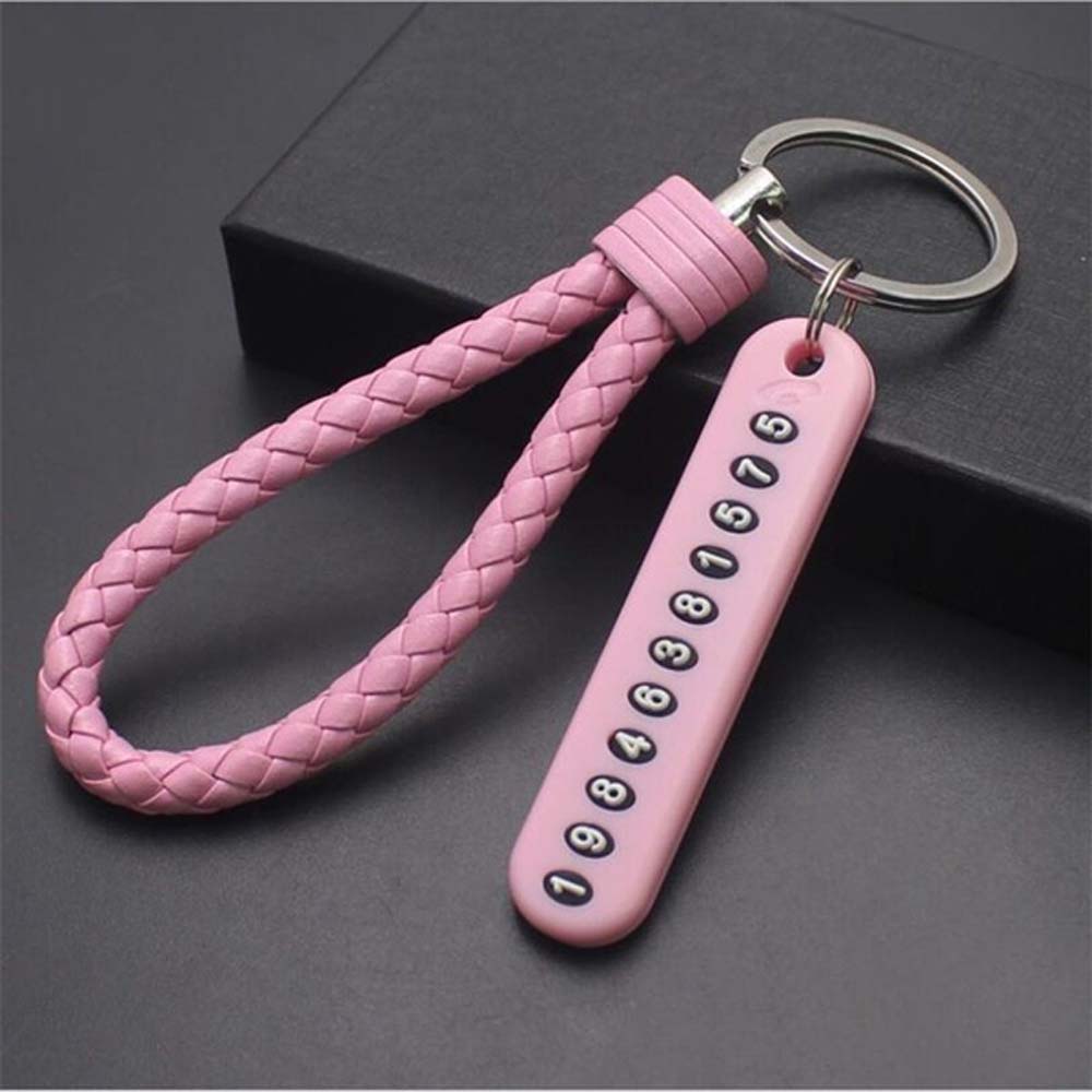 Hand Woven Leather Strap Phone Number Keychain Car Key Clip Car Key Holder Lanyard Keyring