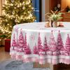 Christmas Pink Christmas Tree Printed Tablecloth, Snowflake Element Round Table Cloth, Festive Atmosphere Coffee Table Cloth