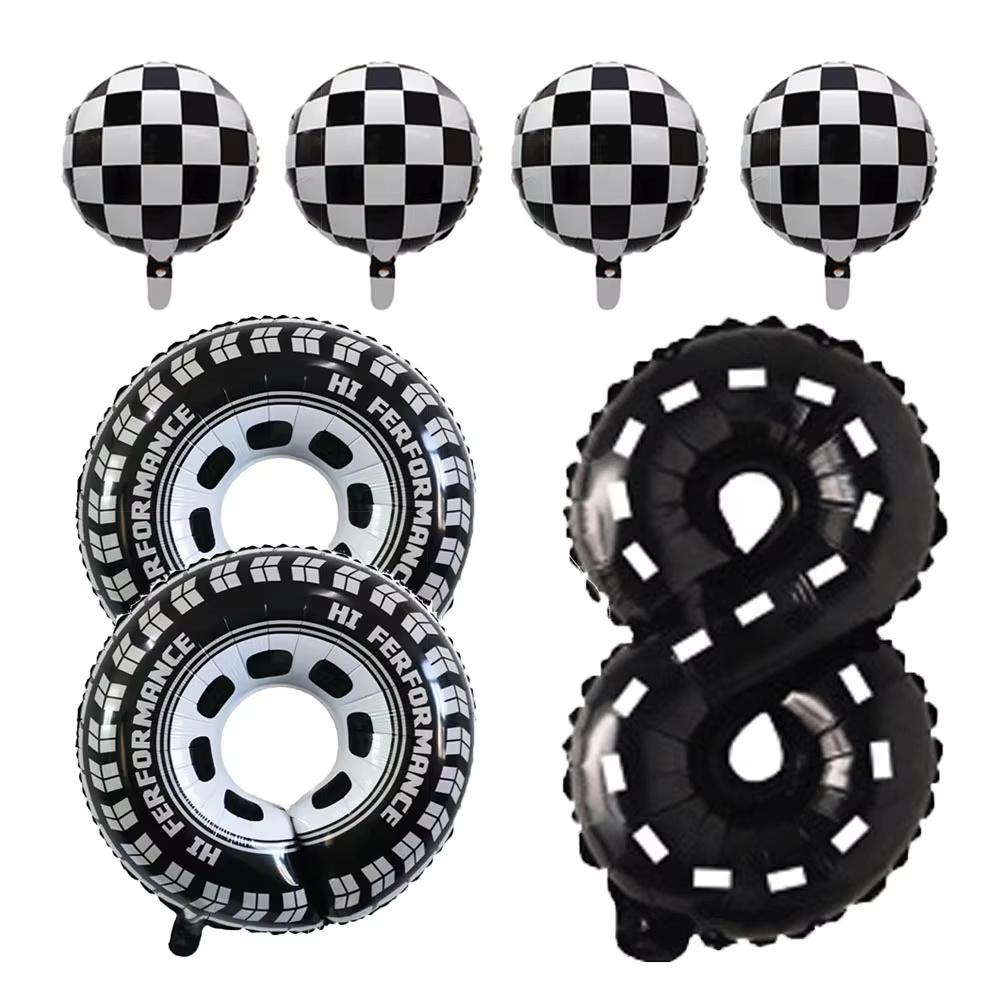 7pcs Race Car Balloons Birthday Party Supplies Tire Wheel Balloons  Checkered Tire Balloon Party Favors Decorations