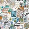 50 World Travel Cartoon Stickers: Waterproof Decorations for Phone, Water Bottle, Luggage, Planner