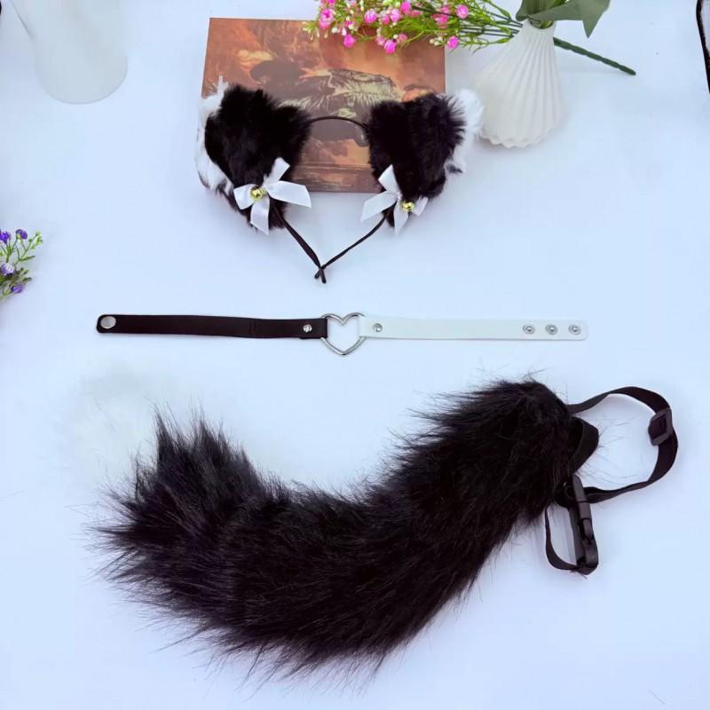 Cat Ear Headband With Tail Set Cosplay Costume Accessories Anime Kawaii Girl Party Outfit