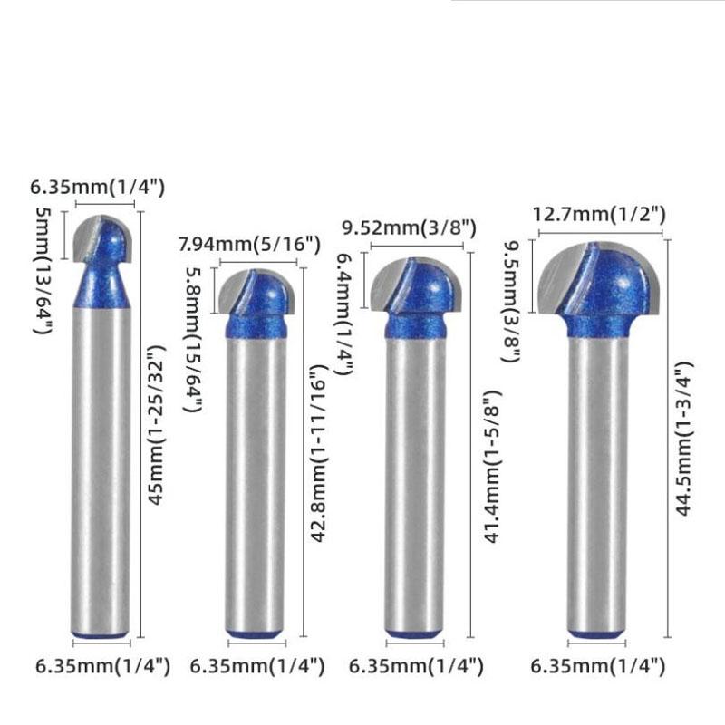 1/4inch 6mm Shank Professional level Ball Nose Router Bits Set End Mill Round Cove Box Solid Carbide CNC Radius Core Milling Bit