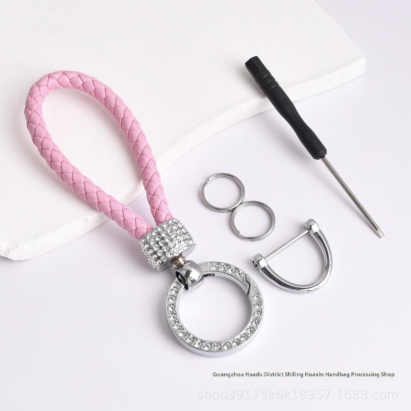 Handcrafted Braided Rope Keychain Sparkling Rhinestones - Stylish Monochrome Car Key Ring Fashion-Forward Accessory