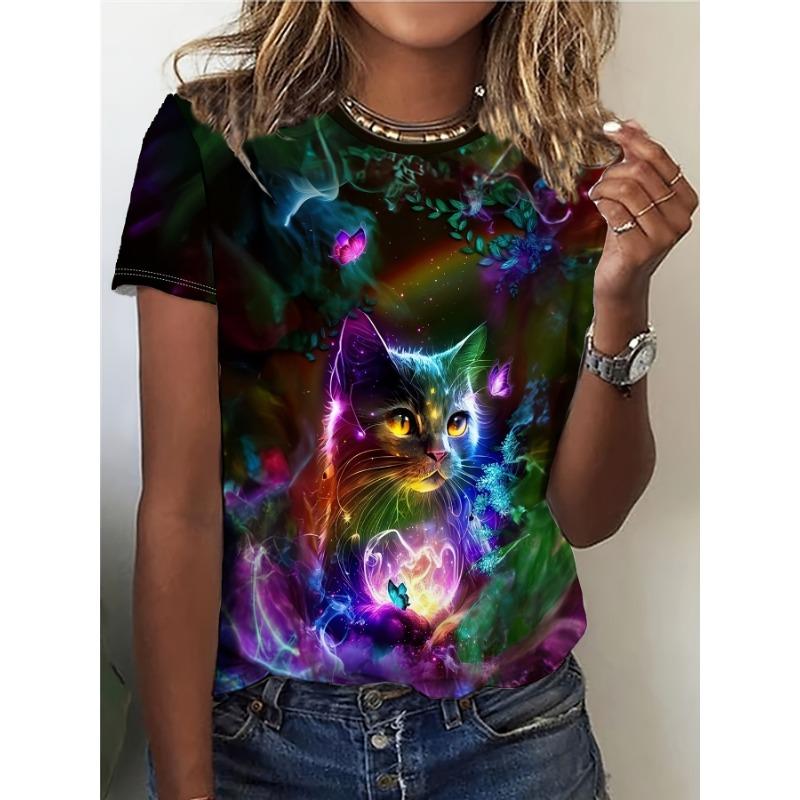 

Cute cat print crew neck T-shirt S