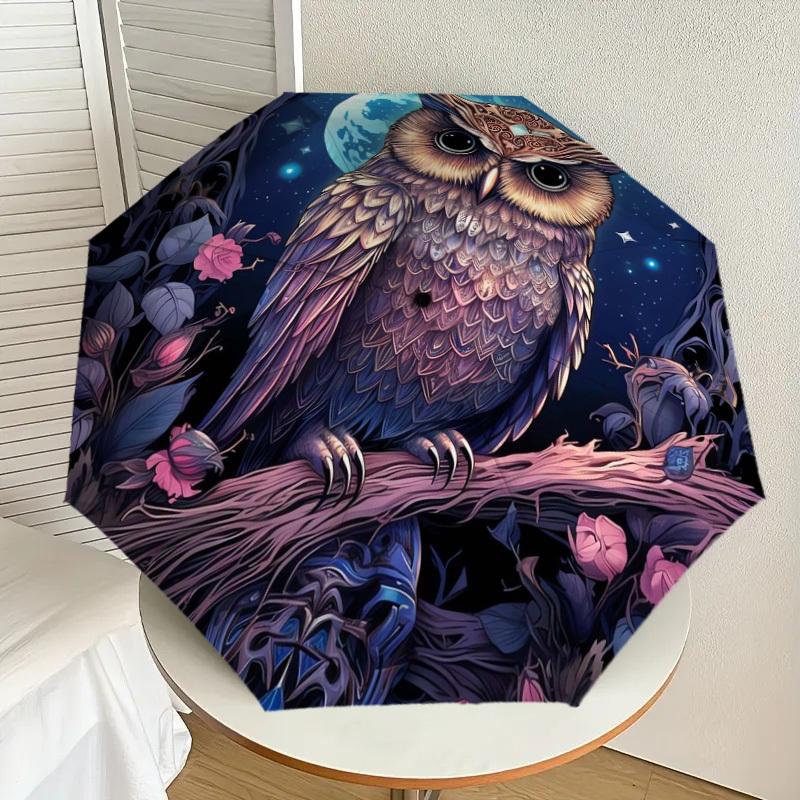 

1pc Fantasy Night Owl with Moon Umbrella with Plastic Handle,Suitable for All Seasons Home Travel Outdoor UmbrellaDD675