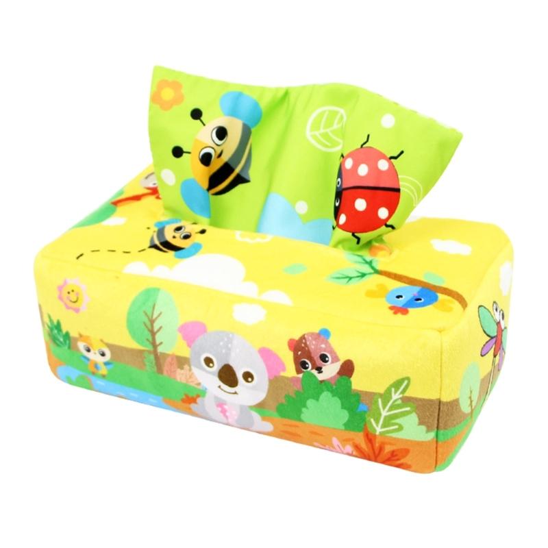 Tissue Box Toddler  Toy Babies Sensory Toy with Crinkle Paper & Rainbow Dance Scarves Infants Learning Toy
