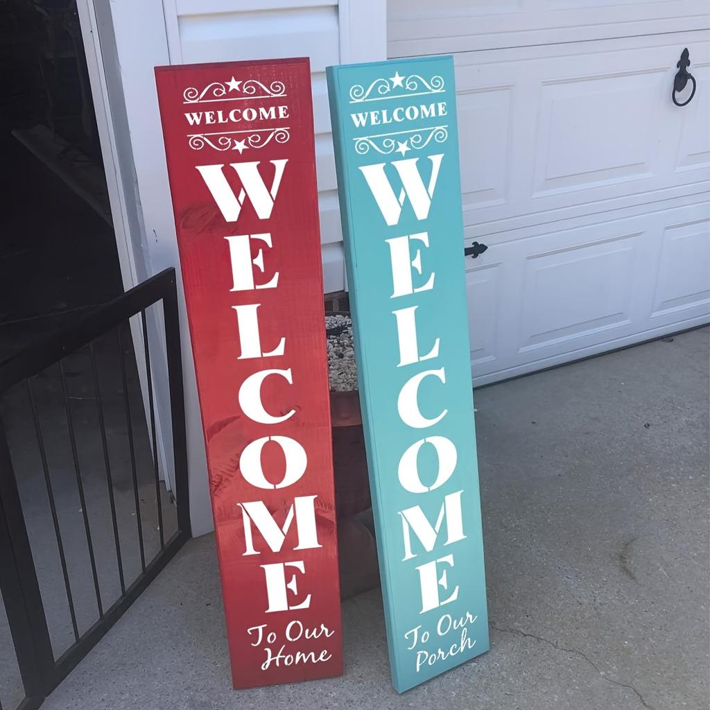 9 Welcome Stencils for Painting on Wood - Large Vertical Welcome Sign Stencil for Wood Signs