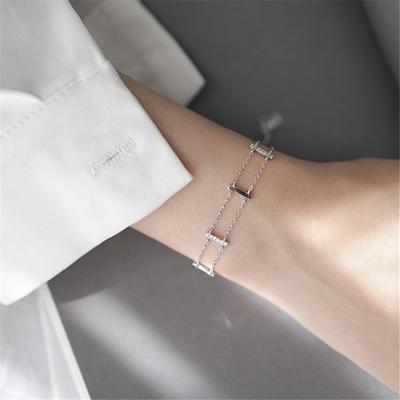 Mode 925 Sterling Silber Crysral Doppel Schicht Geometrische Charme Armband & Armreif Für Frauen Hochzeit Schmuck Party Geschenk