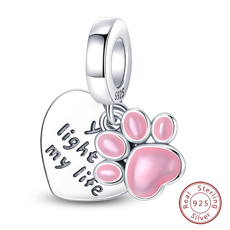 Fit 925 Silver Charms Beads Little Bear Lamb Little Flying Pig Pink Charms For Women DIY Birthday Jewelry Gift