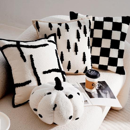 Throw Pillowcase with Hidden Zipper PP Cotton Filling Contrast Color Office Couch
