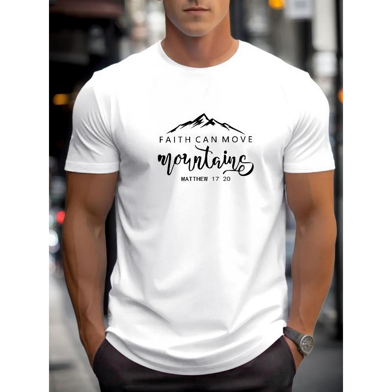 

European sizes Men s Faith Can Move Mountains Matthew Bible Verse T-Shirt Casual Short Sleeve Round Neck Summer Tee, Regular Fit S белый