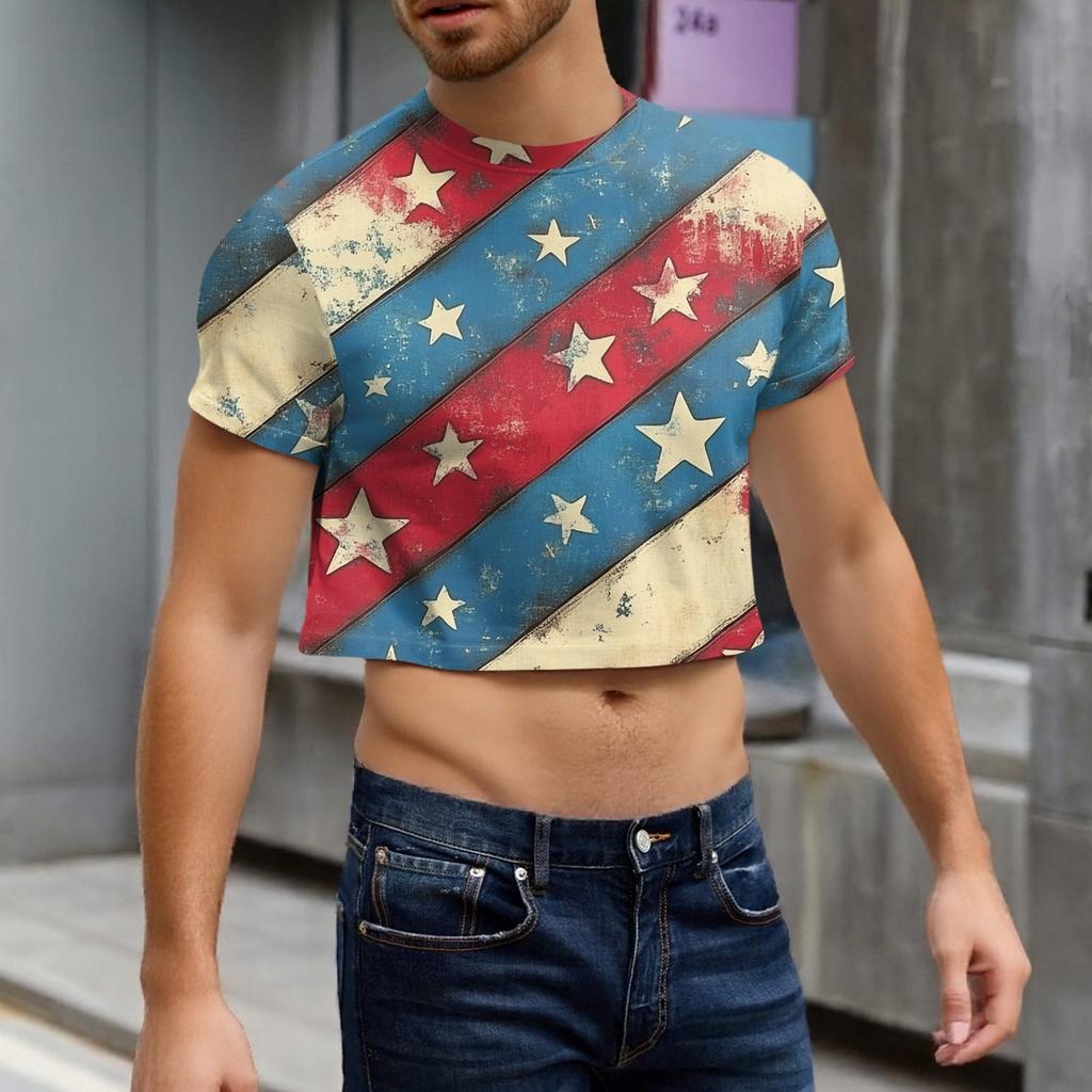 Pánský polovystřižený ležérní plážový top s kulatým výstřihem a krátkým rukávem