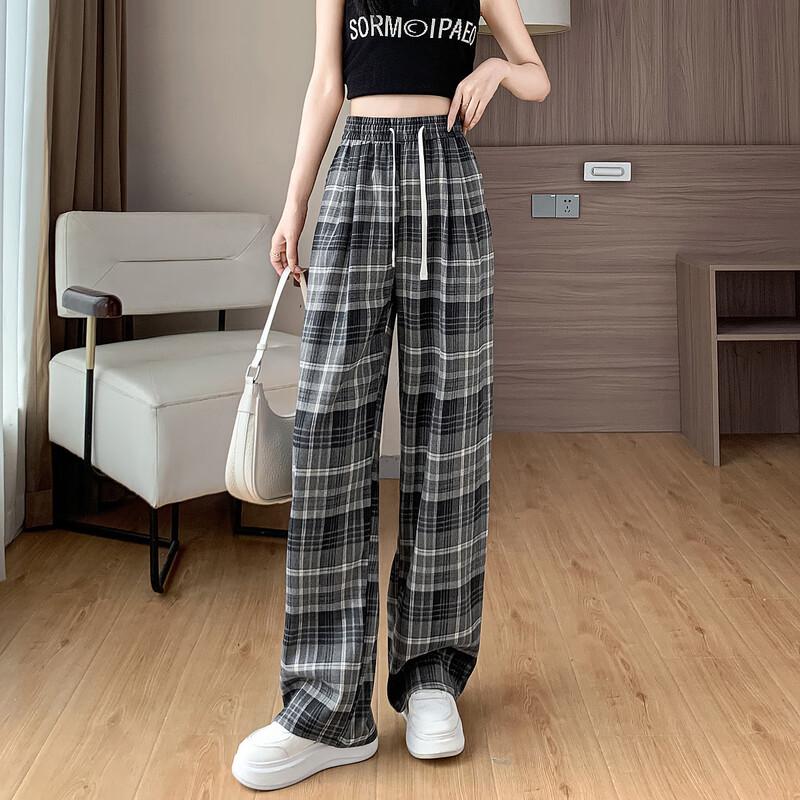 Demana Flattering Elastic Waist Plaid Wide-Leg Pants