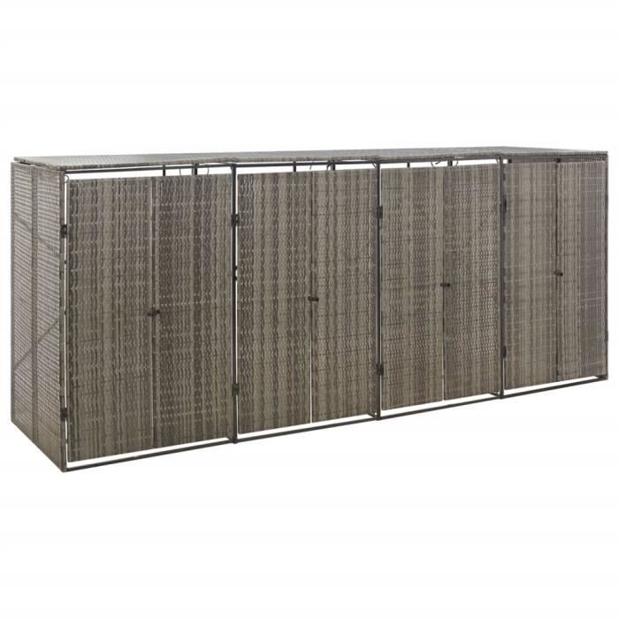 VidaXL Abri pour poubelle quadruple Gris 274x80x117 cm Résine tressée 319867