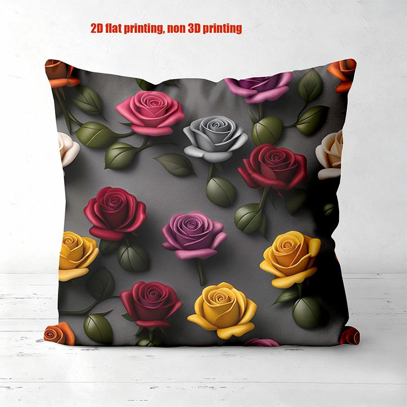 Colorful Roses Floral Pattern Decorative Throw Pillow Cover 2D Printed Polyester Sofa Cushion Case For Modern Home Decor