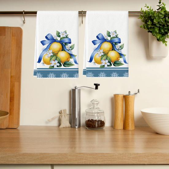 Citron kökshandduk Mikrofiber Absorberande disktrasa Lantlig diskduk Handduk för kök badrum Kustfestinredning