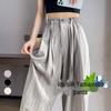 Pantalones de Verano para Mujer de Cintura Alta y Pierna Ancha: Ligero, Texturizado, Casual de Mezcla de Lino Estilo Japonés