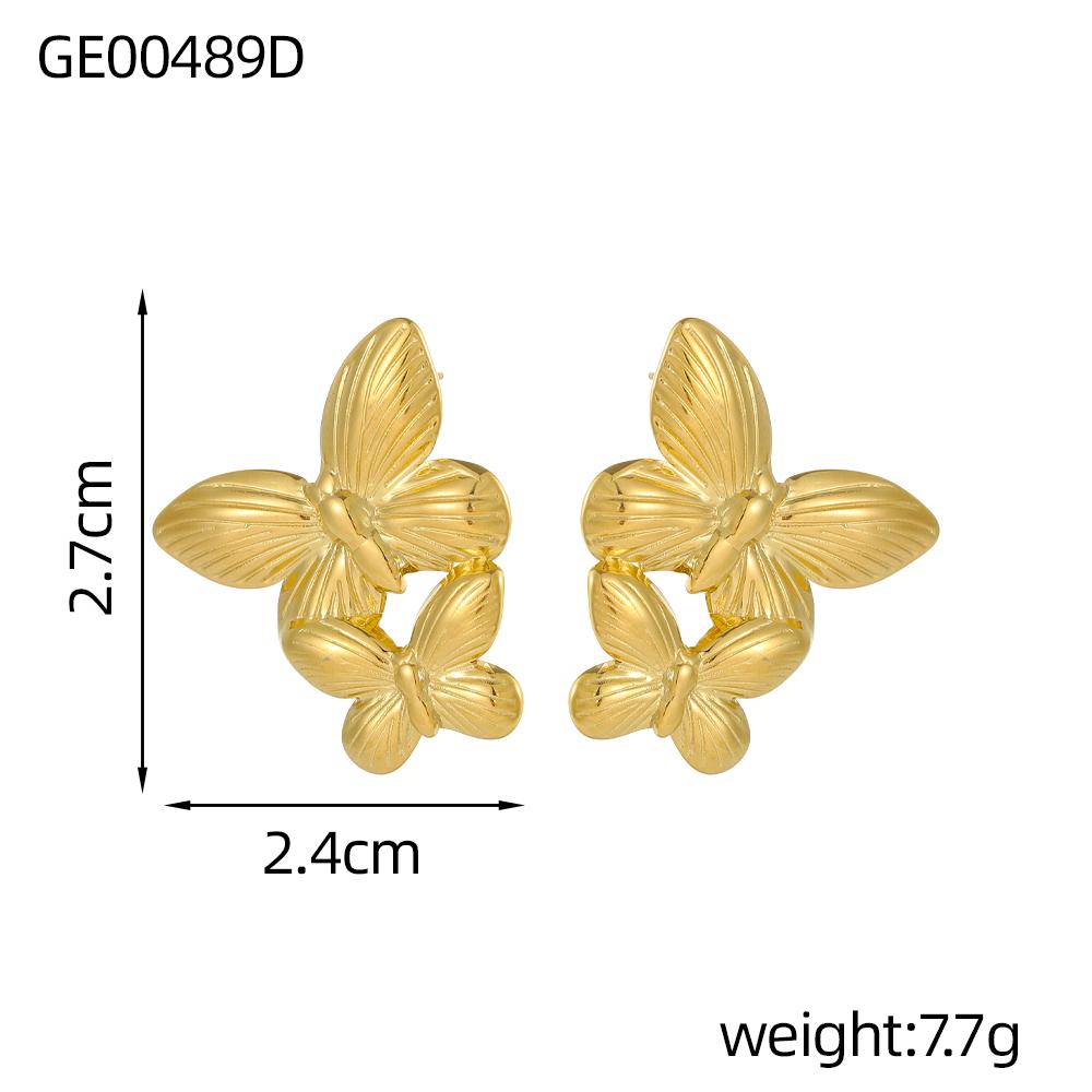 CARLIDANA Fashion Jewelry Gold Plated Bracelets Gift Stainless Steel Hammer Butterfly Flower Cuff Bangle Earrings Rings Set