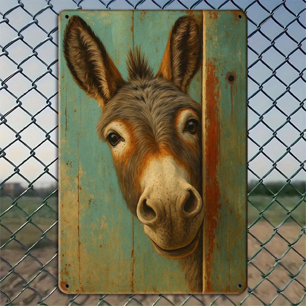 

Vintage Donkey Wall Art - 19.81x29.97cm Rustic Metal Sign with Wooden Door Design for Western & Farmhouse Decor