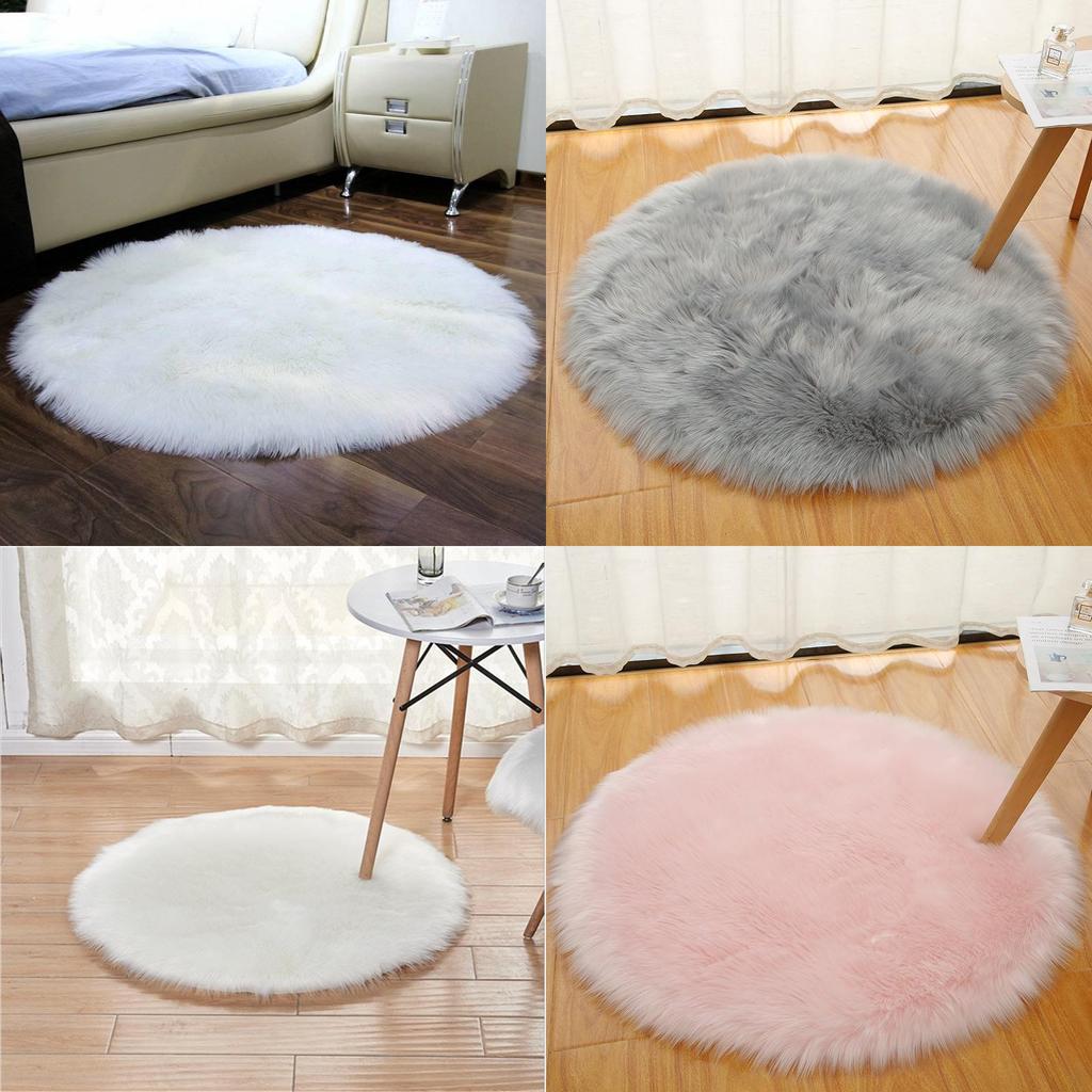 Faux Fur Rug With Machine Washable Circular Design For Bedroom And Living Room Decor