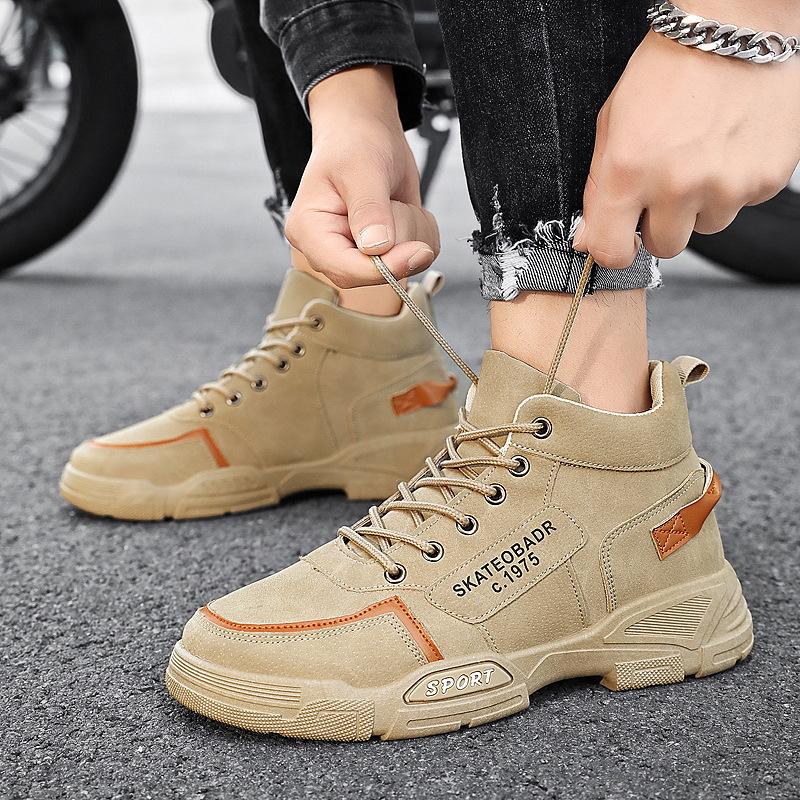 Herren High Top Stiefel Plateau Freizeitschuhe Rutschfest Bequeme Wanderschuhe für Herren Outdoor Arbeitsschuhe Schnürstiefeletten 39 brown