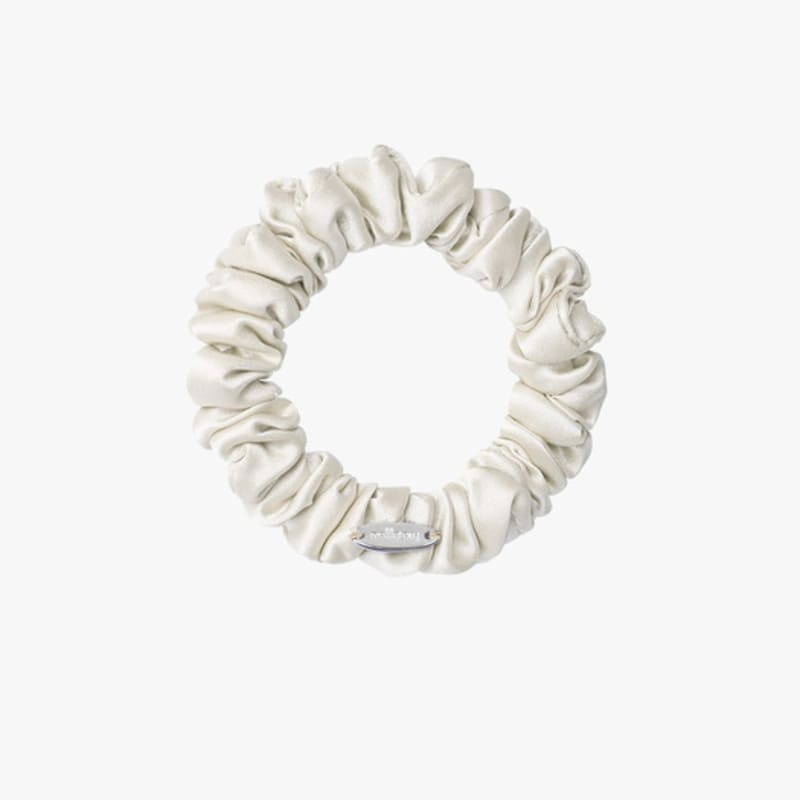 Mellotory Mini Shirring Satin Scrunchie (ivory)
