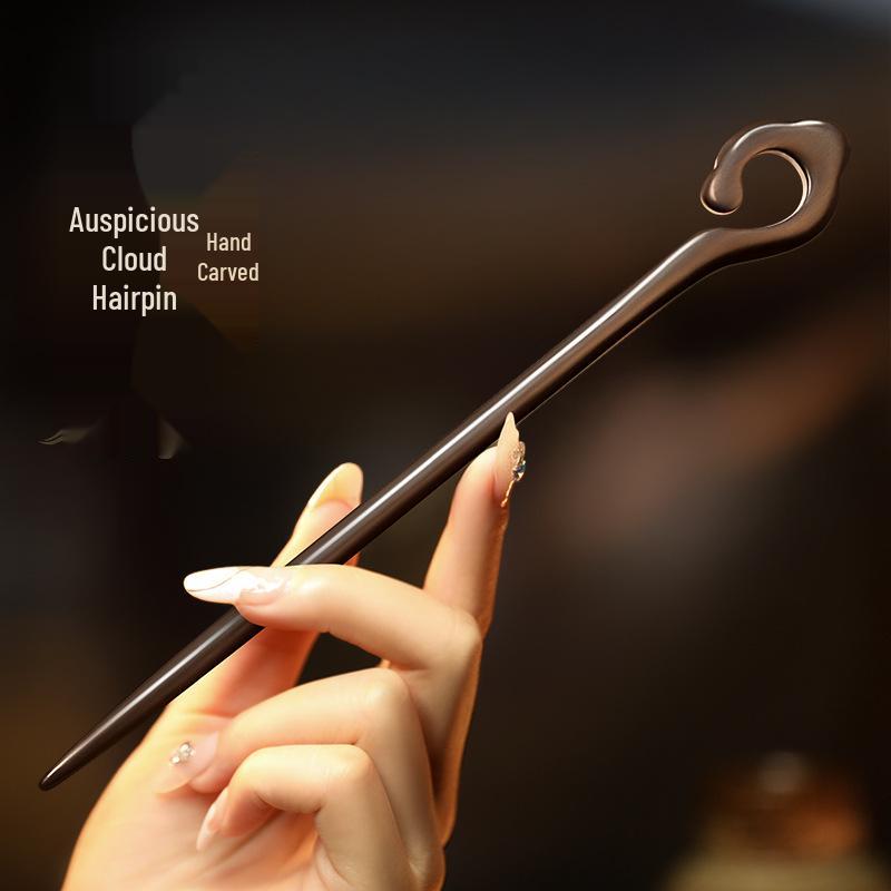Elegant Handmade Black Sandalwood Hairpin: New Chinese Style, Ancient-Inspired, Simple, Everyday Wooden Hairpin for Women