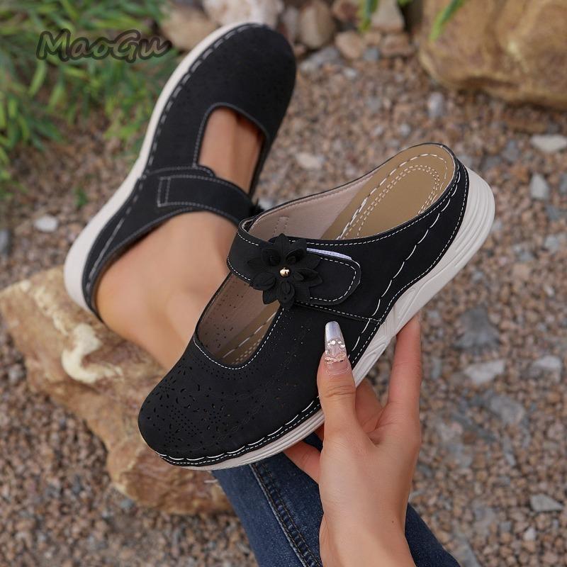 Fashion Women Summer Sandals Thick Sole Hollow Women's Mules Casual Daily Wear Size 36 42 Flower Slip On Shoes Ladies Outwear Fashion