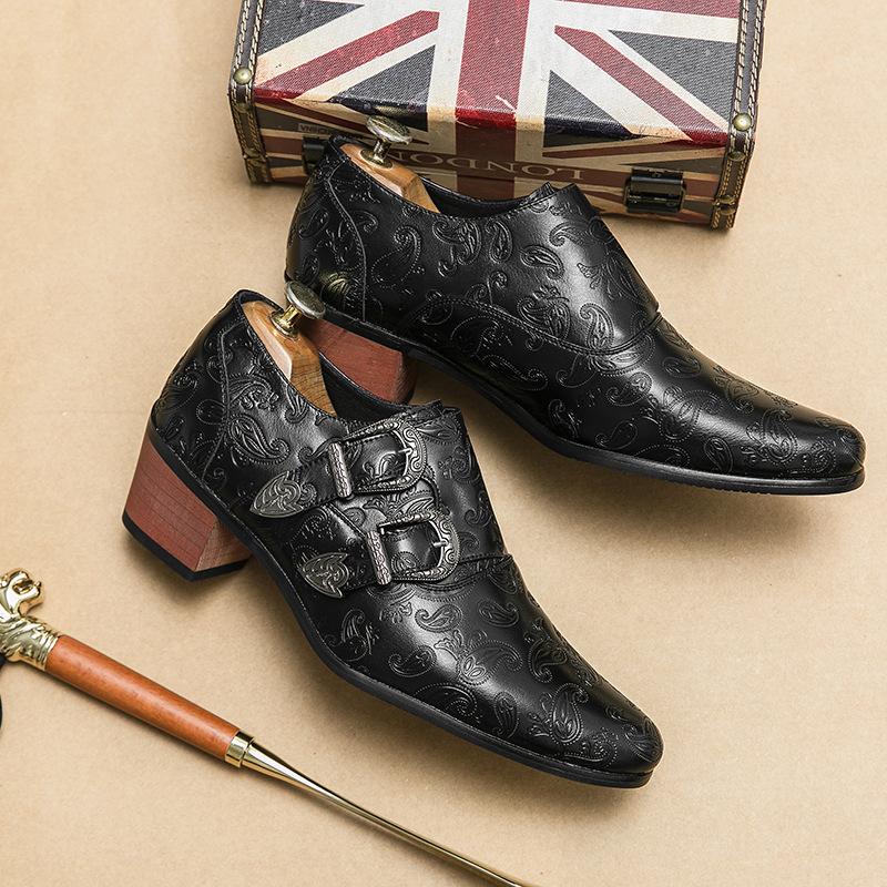 New large size high heel heightening pointed men's boots wedding shoes fashion slim foot shoes breathable casual trend leather shoes