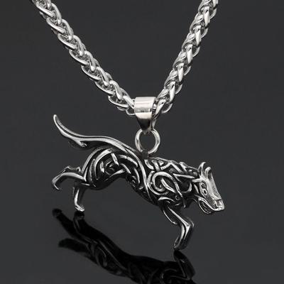 Collier Tête de Loup Viking Celtique, Bijou Pendentif en Acier Titane pour Homme